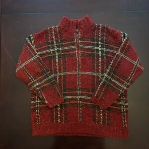 Vintage Lauren Ralph Lauren Hand Knit Sweater 1/4 Zip Women M 100% Wool Plaid